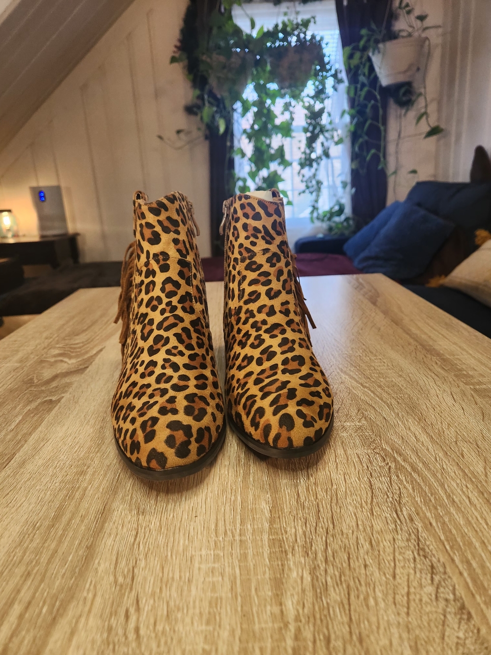 Volatile Leopard-Print Ankle Boots in Tan and Black with Tassel - Picture 2 of 5